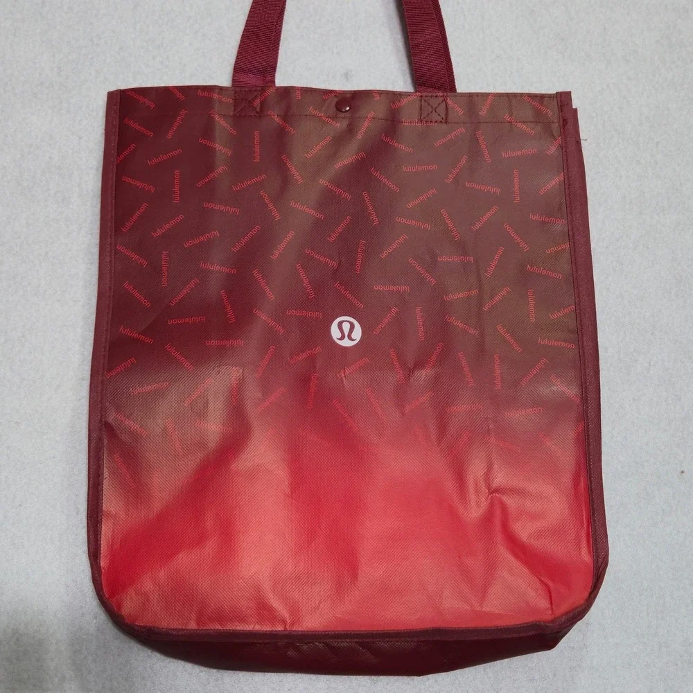Lululemon Reusable shopping Tote Bag large Red Burgundy Ombre Logo Print